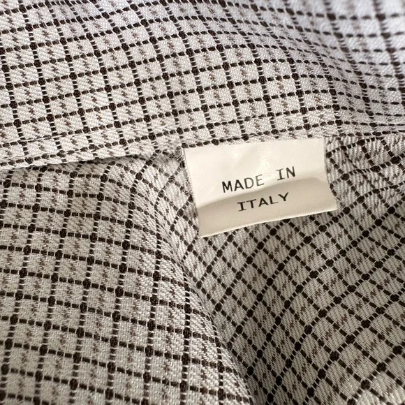 Ermenegildo Zegna Men’s Dress Shirt Size L White Brown Check 100% Cotton Italy - Picture 5 of 8